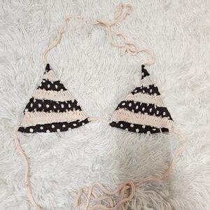 Candies Swim (M) Polka Dot Ruffles Bikini Top Pink Brown Tie Outdoor Travel